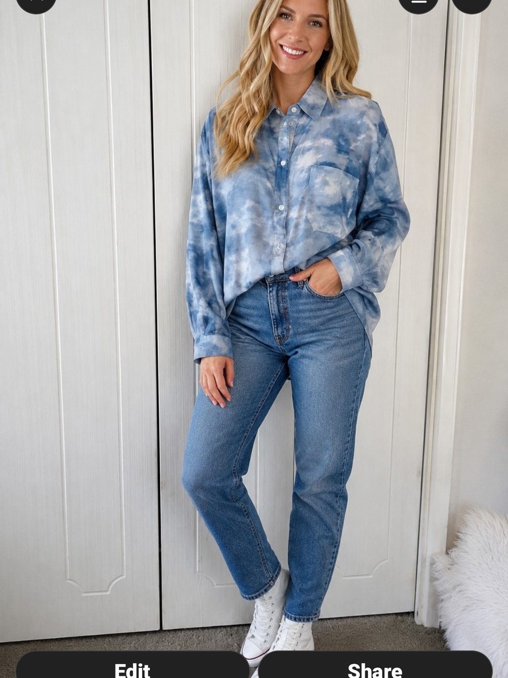 Old Navy Blue Gray Tie-Dye Button-Up Blouse